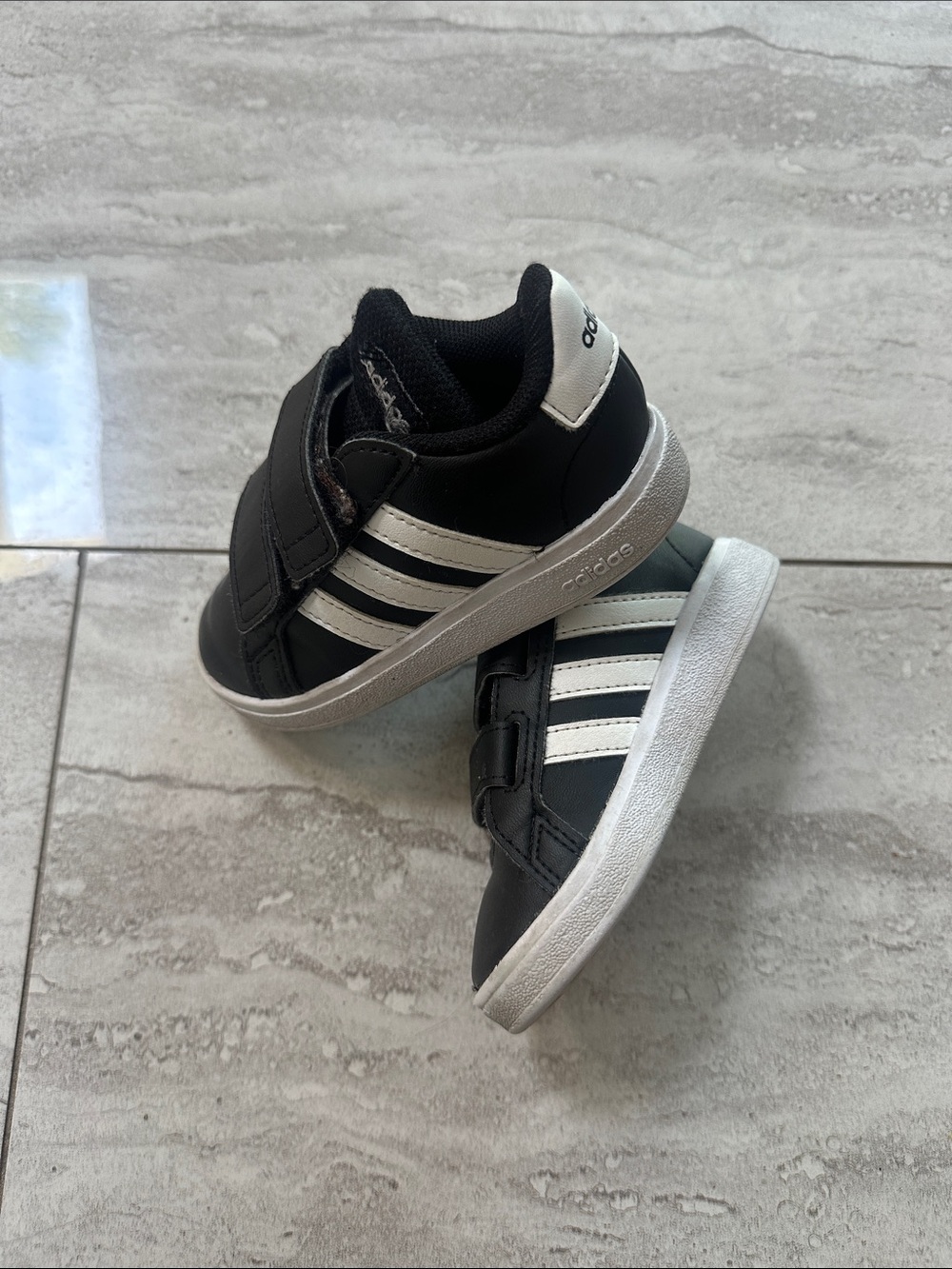 adidas Kids Black and White Velcro Athletic Sneakers